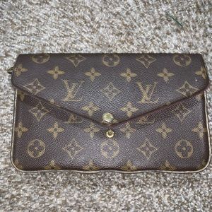 Womens Louis Vuitton monogram pochette felicie chain wallet fuchsia